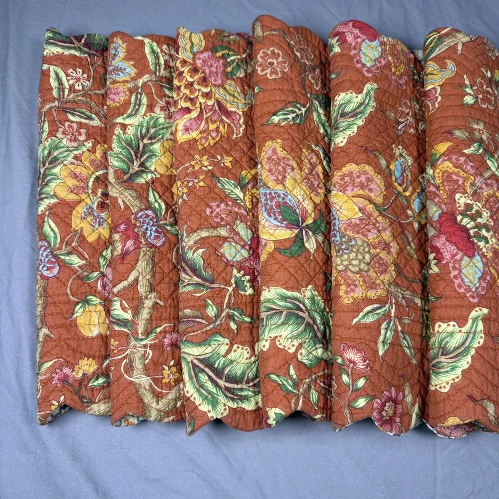 Set Of 6 C&F Adele Floral‎ Rectangle Quilted Reversible Placemats Cream Tropical